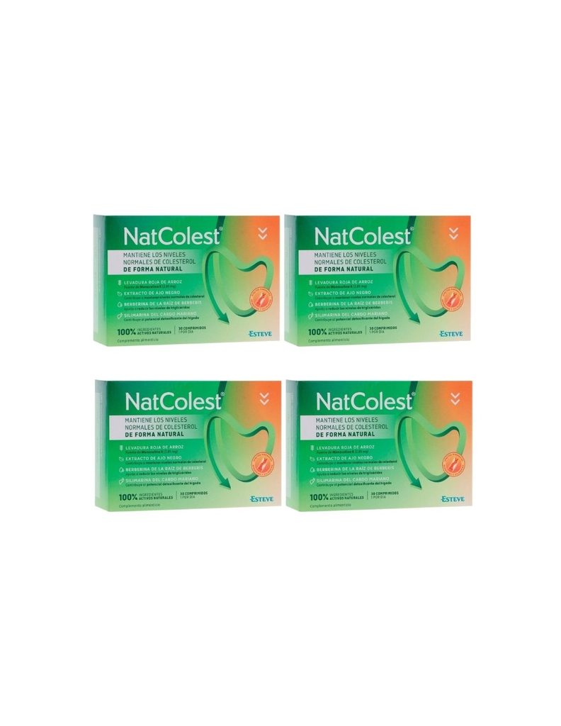 pack de cuatro cajas de Natcolest 30 comprimidos